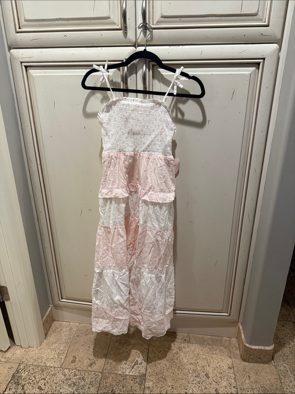 LoveShackFancy Pink and White Tiered Sundress